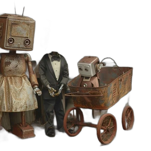 robot, furniture, concept art, 3d render, three, robots, stand, outside transparent PNG cut-out