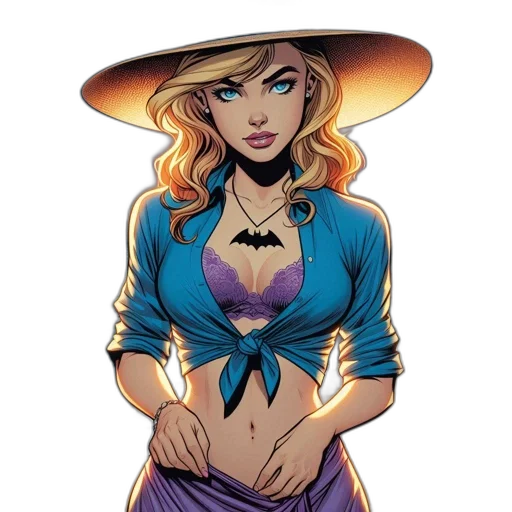 staff, hat, comic book art, concept art, fantasy art, cartoon, woman, blue-eyed transparent PNG cut-out