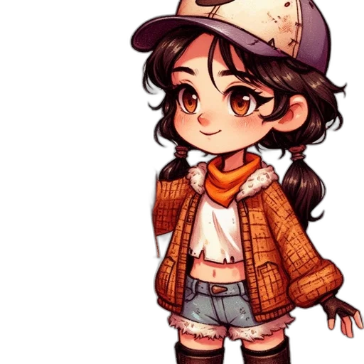 hat, jacket, cartoon, pixel art, anime, watercolor, earth tones, pastel transparent PNG cut-out
