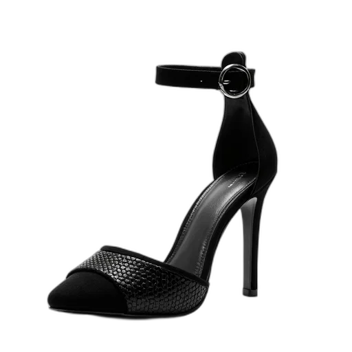 shoes, 3d render, high-heeled, sandal, black, strap, toe, cap transparent PNG cut-out