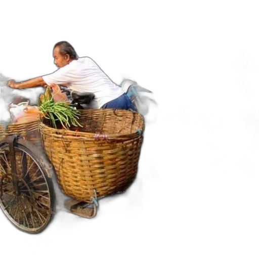 food, photorealistic, oil painting, 3d render, concept art, man, bicycle, large transparent PNG cut-out