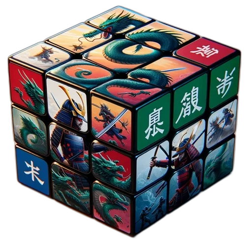 dragon, fantasy art, concept art, illuminated, rubik, cube, features, vibrant transparent PNG cut-out
