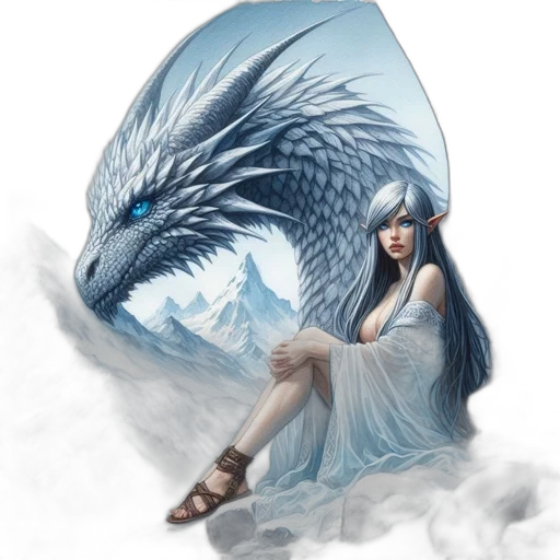 dragon, dress, creature, sword, fantasy art, concept art, photorealistic, pixel art transparent PNG cut-out