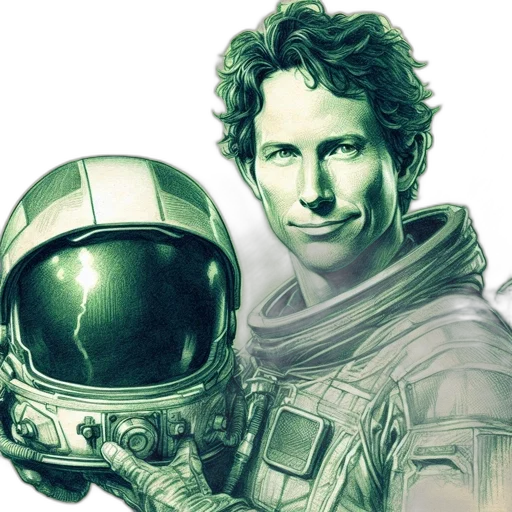 robot, comic book art, concept art, photorealistic, fantasy art, outer space, green, intricately transparent PNG cut-out