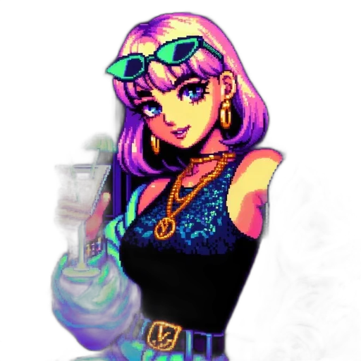 jewelry, staff, bottle, vaporwave, pixel art, fantasy art, cyberpunk, neon lights transparent PNG cut-out
