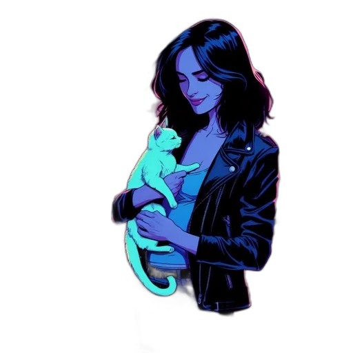 jacket, concept art, comic book art, pixel art, cartoon, neon lights, fire, blue transparent PNG cut-out