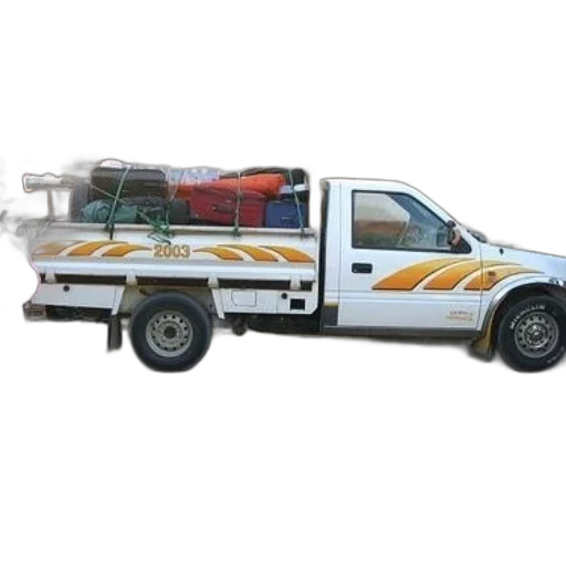 staff, car, white, truck, orange, stripes, loaded, luggage transparent PNG cut-out