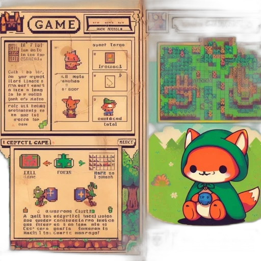 pixel art, concept art, green, colorful, left, guidebook, cover, displays transparent PNG cut-out