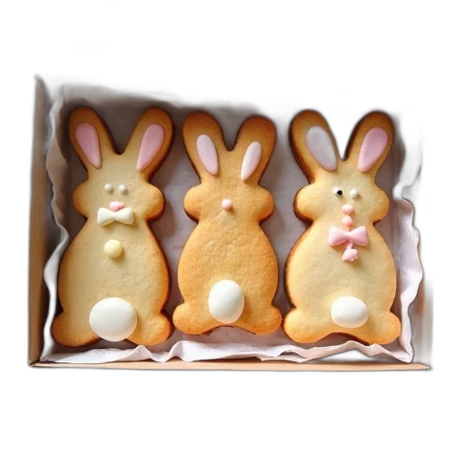 food, photorealistic, 3d render, four, easter, bunny, shortbread, biscuits transparent PNG cut-out