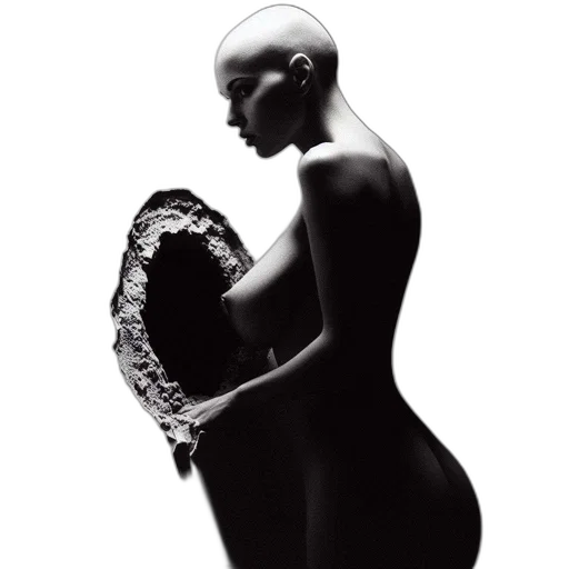 dress, jewelry, crown, robot, concept art, photorealistic, photo, bald transparent PNG cut-out