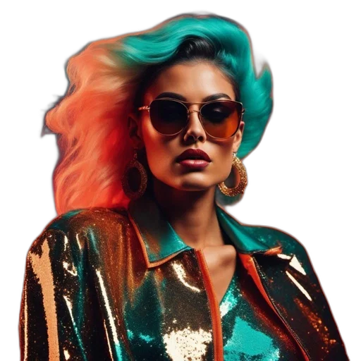 jacket, hair, crown, face, cyberpunk, vaporwave, photorealistic, concept art transparent PNG cut-out