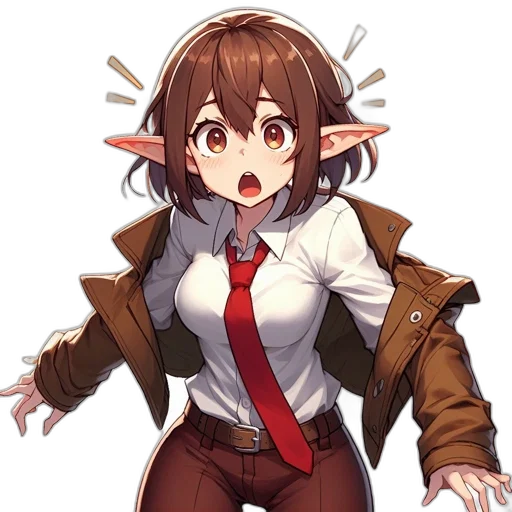 jacket, staff, weapon, creature, anime, pixel art, concept art, cartoon transparent PNG cut-out