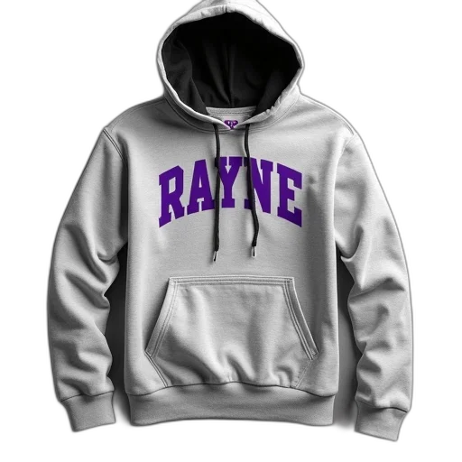 jacket, 3d render, grey, hoodie, word, rayne, purple, front transparent PNG cut-out