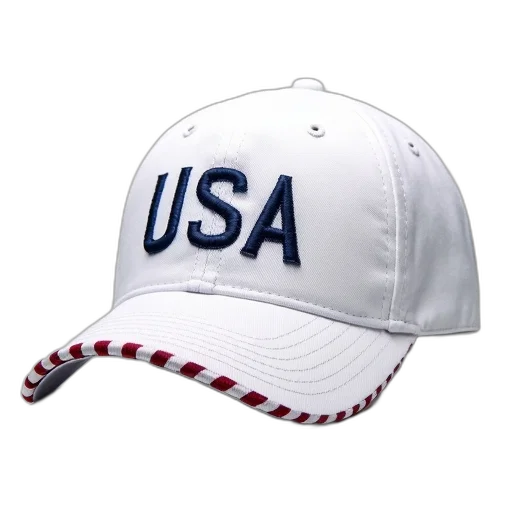 hat, white, baseball, cap, red, blue, striped, band transparent PNG cut-out