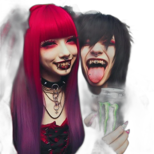 photorealistic, anime, fantasy art, concept art, two, individuals, gothic, attire transparent PNG cut-out