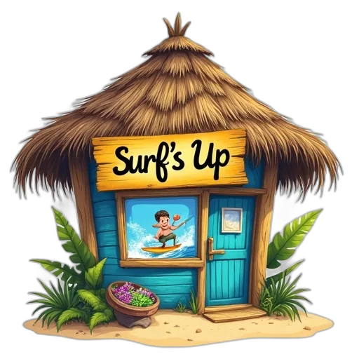 concept art, beach, detailed, illustration, tropical, hut, thatched, roof transparent PNG cut-out