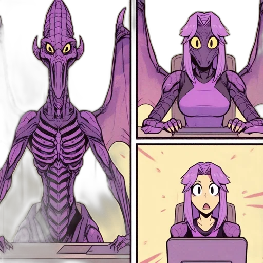 creature, dragon, concept art, 3d render, anime, comic book art, purple, resembling transparent PNG cut-out
