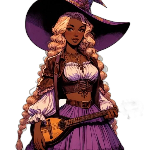 dress, staff, concept art, fantasy art, comic book art, pixel art, dark, earth tones transparent PNG cut-out