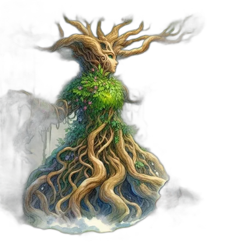 tree, creature, crown, fantasy art, concept art, pixel art, 3d render, fog transparent PNG cut-out