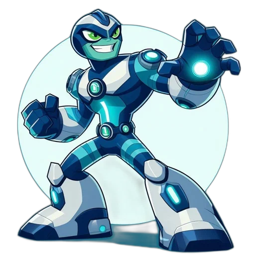 robot, concept art, 3d render, comic book art, cartoon, blue, white, animated transparent PNG cut-out