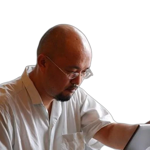 staff, photorealistic, bald, man, glasses, beard, wearing, white transparent PNG cut-out