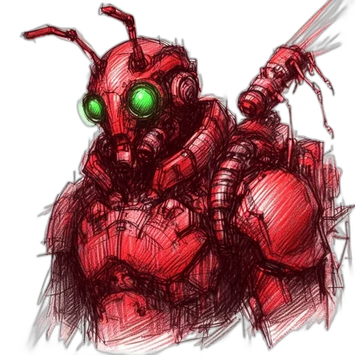 robot, weapon, concept art, pixel art, cyberpunk, comic book art, red, illustrated transparent PNG cut-out