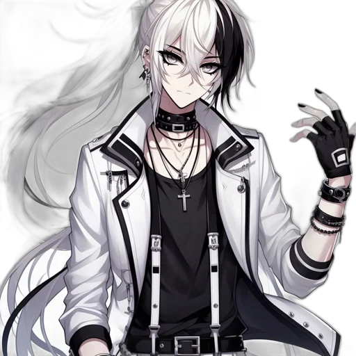 staff, jacket, weapon, concept art, anime, pixel art, cartoon, monochrome transparent PNG cut-out