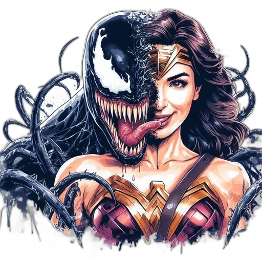 mask, comic book art, concept art, fantasy art, cartoon, venom, wonder, woman transparent PNG cut-out