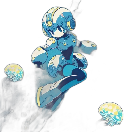 robot, weapon, creature, concept art, watercolor, comic book art, pixel art, underwater transparent PNG cut-out