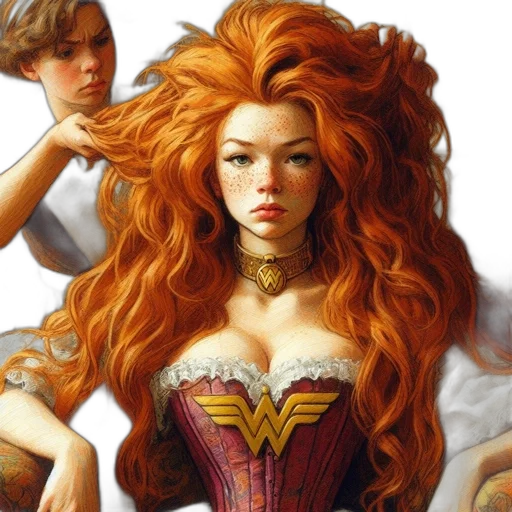hair, comic book art, fantasy art, concept art, photorealistic, opulent, renaissance-inspired, setting transparent PNG cut-out