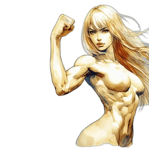 concept art, comic book art, fantasy art, photorealistic, strong, muscular, woman, long transparent PNG cut-out