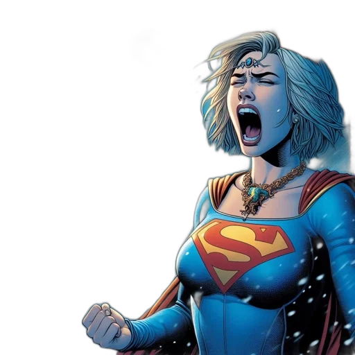 comic book art, concept art, snowy, nighttime, setting, superwoman, stands, precipice transparent PNG cut-out