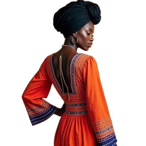 dress, jewelry, jacket, hat, photorealistic, earth tones, dark, colorful transparent PNG cut-out