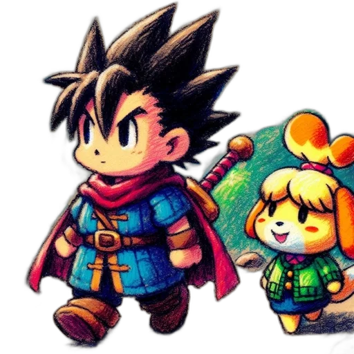 pixel art, concept art, watercolor, fantasy art, golden, two, cartoon, characters transparent PNG cut-out