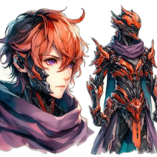 mask, dragon, jacket, weapon, concept art, fantasy art, anime, watercolor transparent PNG cut-out