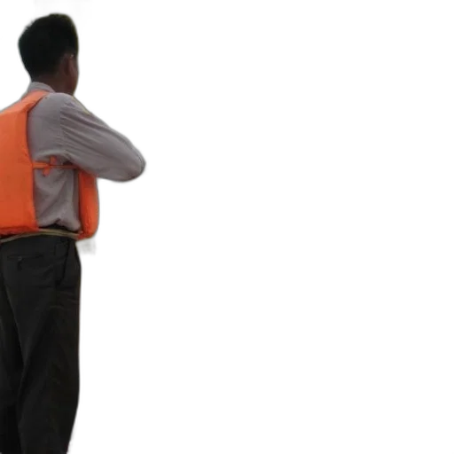 jacket, staff, dress, man, orange, life, stands, deck transparent PNG cut-out