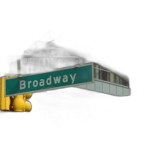 concept art, 3d render, photorealistic, city street, street, sign, broadway, shown transparent PNG cut-out
