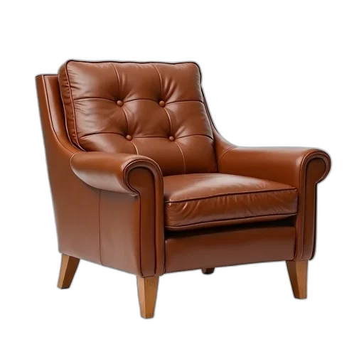 furniture, crown, 3d render, photorealistic, earth tones, brown, leather, armchair transparent PNG cut-out