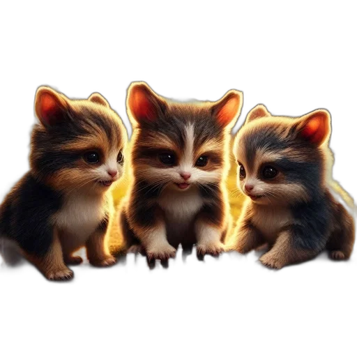 3d render, pixel art, concept art, fantasy art, three, playful, large-eyed, creatures transparent PNG cut-out