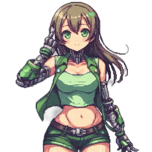 robot, weapon, dress, sword, pixel art, cyberpunk, anime, concept art transparent PNG cut-out