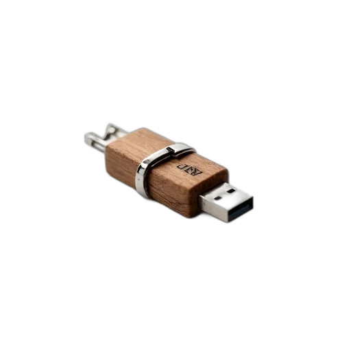 3d render, usb, flash, drive, wooden, casing, metal, clip transparent PNG cut-out
