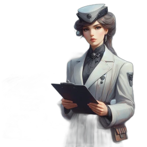 staff, hat, face, jacket, concept art, fantasy art, photorealistic, oil painting transparent PNG cut-out
