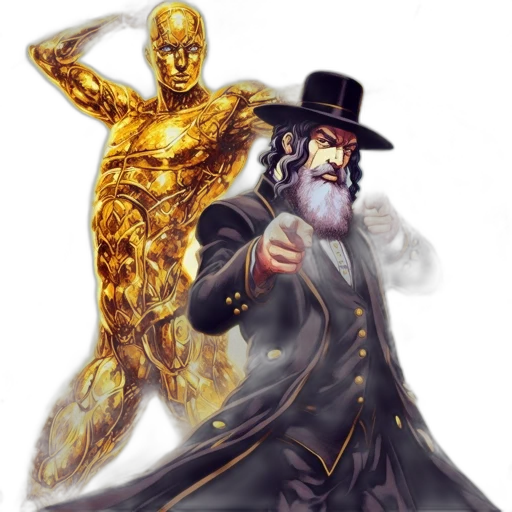 concept art, fantasy art, comic book art, photorealistic, golden, two, figures, dominate transparent PNG cut-out