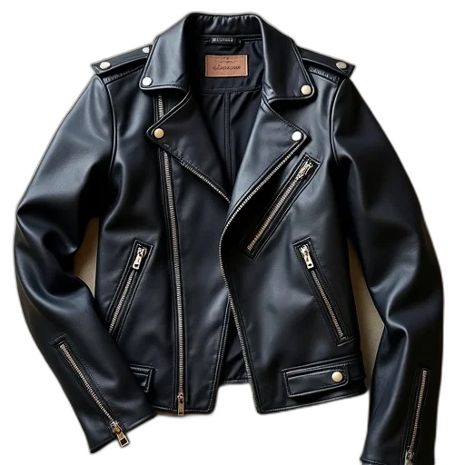 jacket, dark, black, leather, zipper, button, details, displayed transparent PNG cut-out