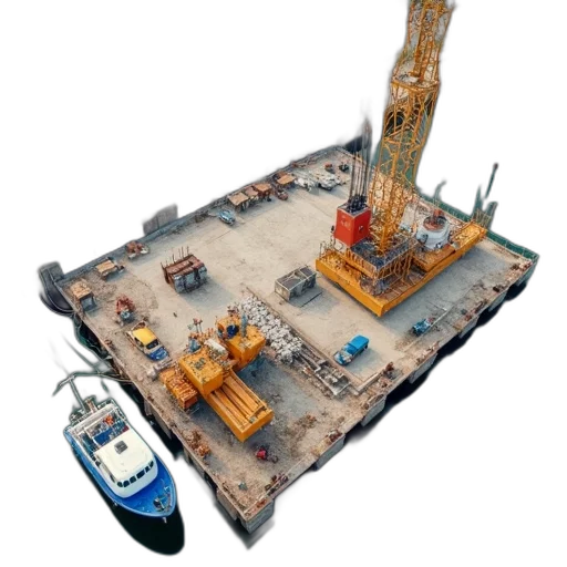 3d render, concept art, aerial, view, construction, site, large, crane transparent PNG cut-out