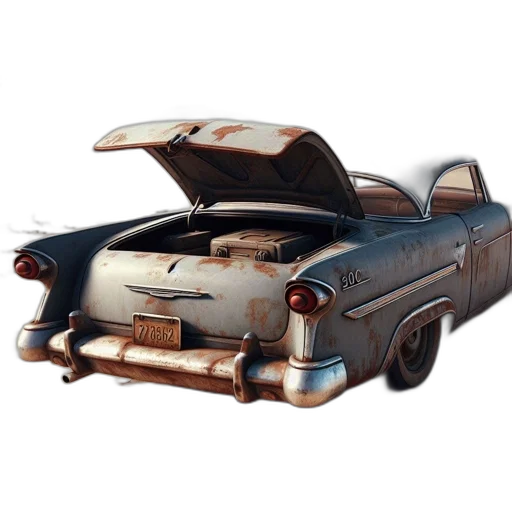 car, weapon, concept art, 3d render, photorealistic, vintage, likely, 1950s transparent PNG cut-out