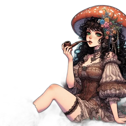 dress, hat, umbrella, flower, fantasy art, watercolor, concept art, pixel art transparent PNG cut-out