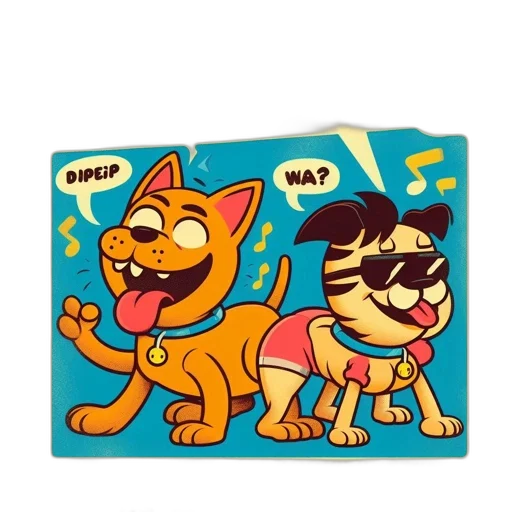 cartoon, concept art, two, animated, dogs, one, orange, black transparent PNG cut-out