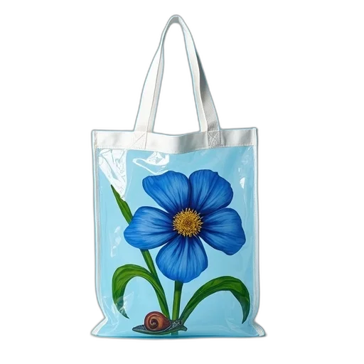 flower, photorealistic, oil painting, 3d render, blue, transparent, tote, bag transparent PNG cut-out