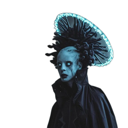 hat, mask, crown, creature, concept art, fantasy art, photorealistic, cyberpunk transparent PNG cut-out